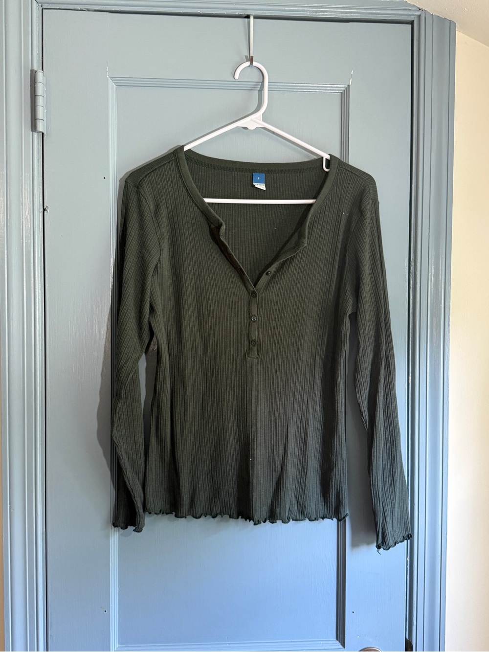 Old Navy Olive Green Ribbed Henley Long Sleeve Top